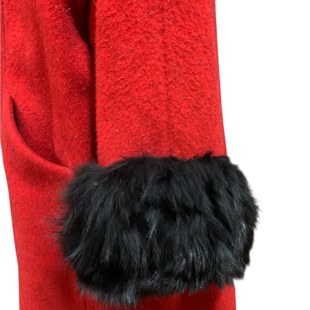 Vntg 50’s Volup Lilli Ann Red wool Coat with Black Fur Trim size XL - Picture 6 of 11